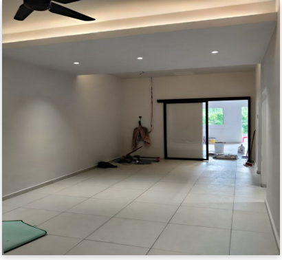 Construction in progress — new tiling and ceiling detail underway, Melaka home renovation, WUMEI