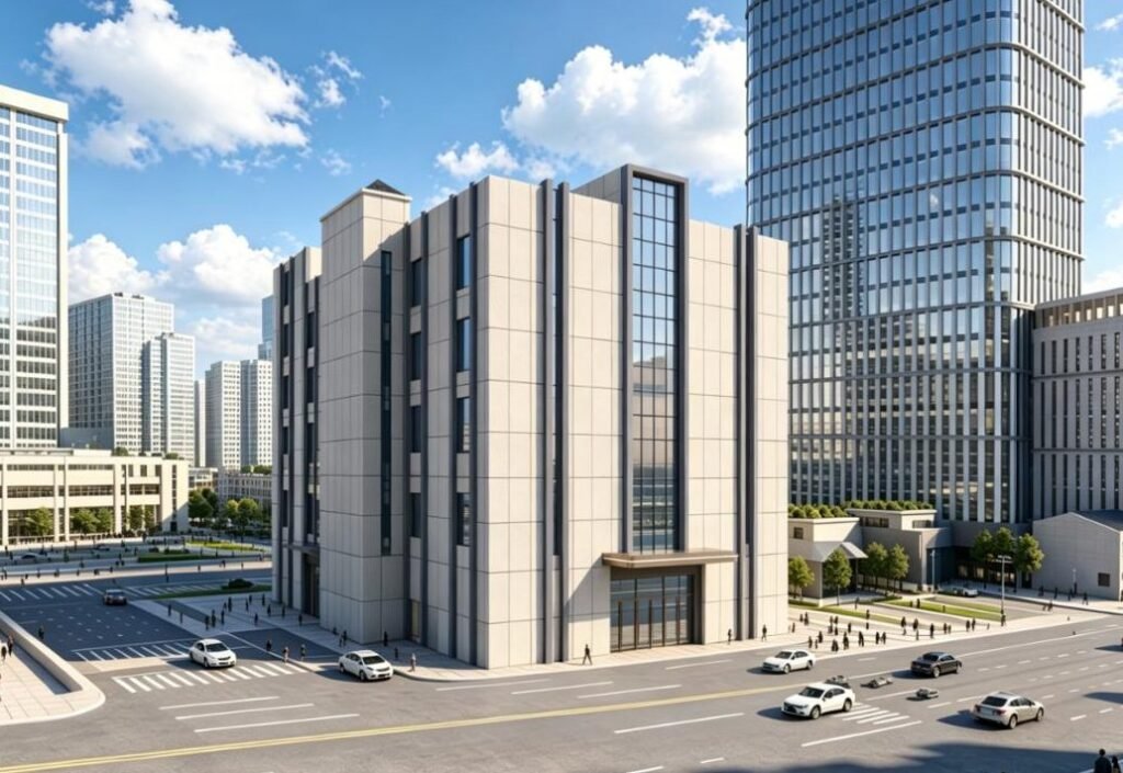 Design proposal rendering of renovated commercial building facade — WUMEI