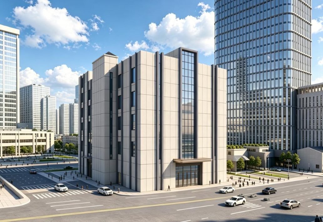 Design proposal rendering of renovated commercial building facade — WUMEI