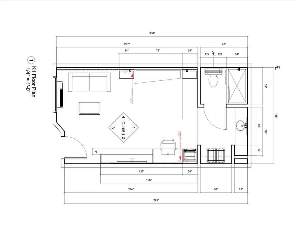 King guestroom floor plan for 53-room hotel renovation — WUMEI