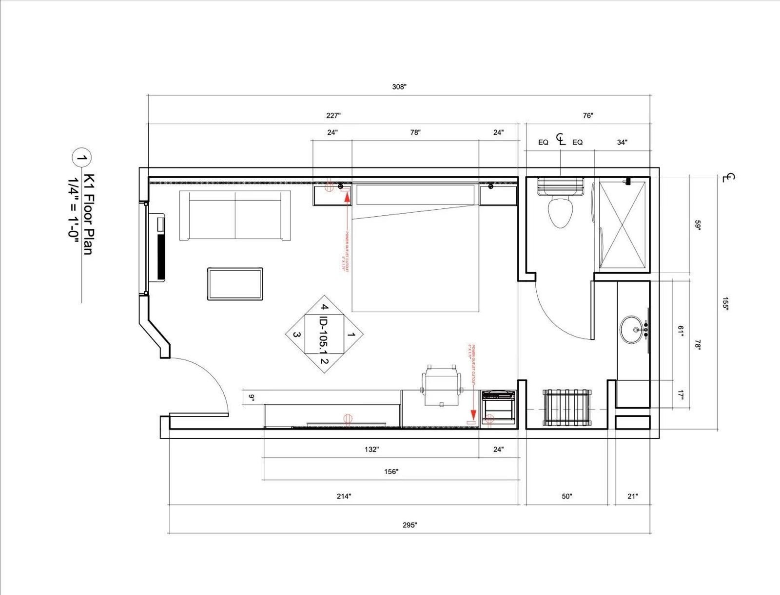King guestroom floor plan for 53-room hotel renovation — WUMEI