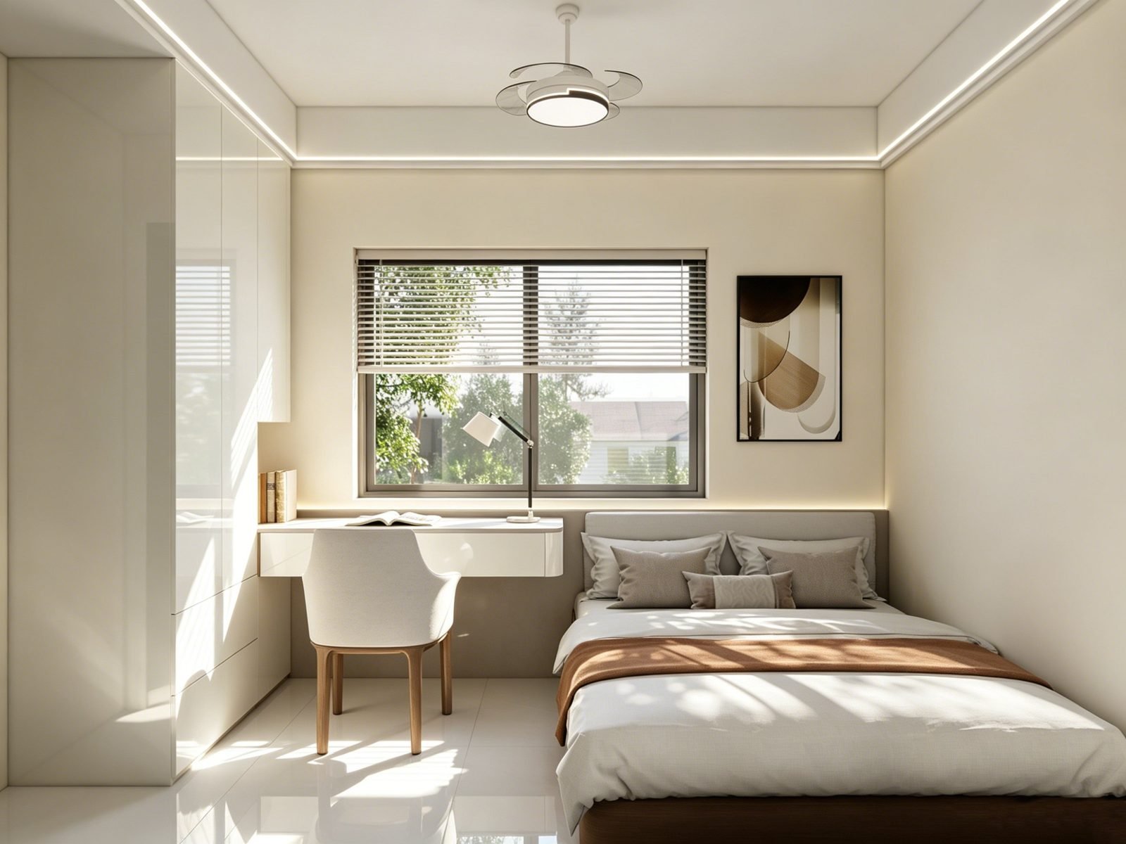 Design rendering of bedroom with study desk — Malaysia house renovation, WUMEI