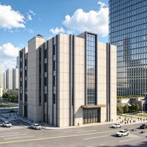 Design proposal rendering of renovated commercial building facade — WUMEI