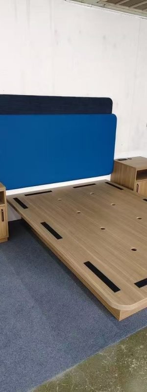Hotel bed frame and nightstands at intermediate production stage — WUMEI production follow-up